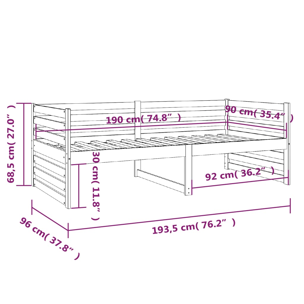 Sofá-cama 90x190 cm madeira de pinho maciça