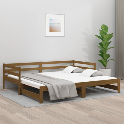 Estrutura sofá-cama de puxar 2x(90x190)cm pinho maciço castanho