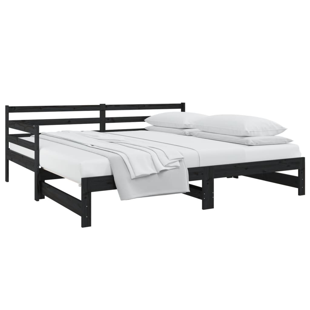 Estrutura sofá-cama de puxar 2x(90x190) cm pinho maciço preto