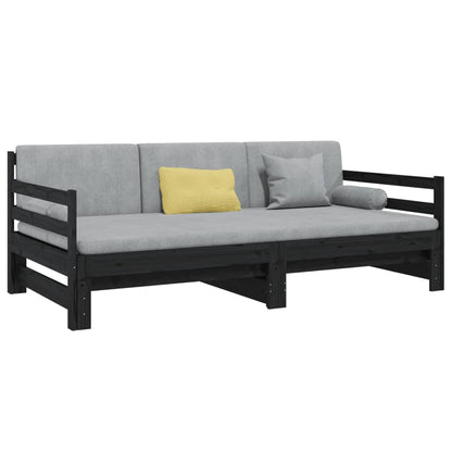 Estrutura sofá-cama de puxar 2x(90x190) cm pinho maciço preto