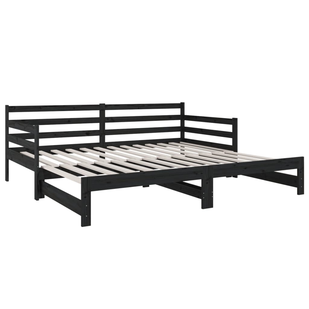 Estrutura sofá-cama de puxar 2x(90x190) cm pinho maciço preto