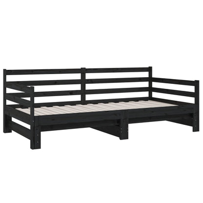 Estrutura sofá-cama de puxar 2x(90x190) cm pinho maciço preto