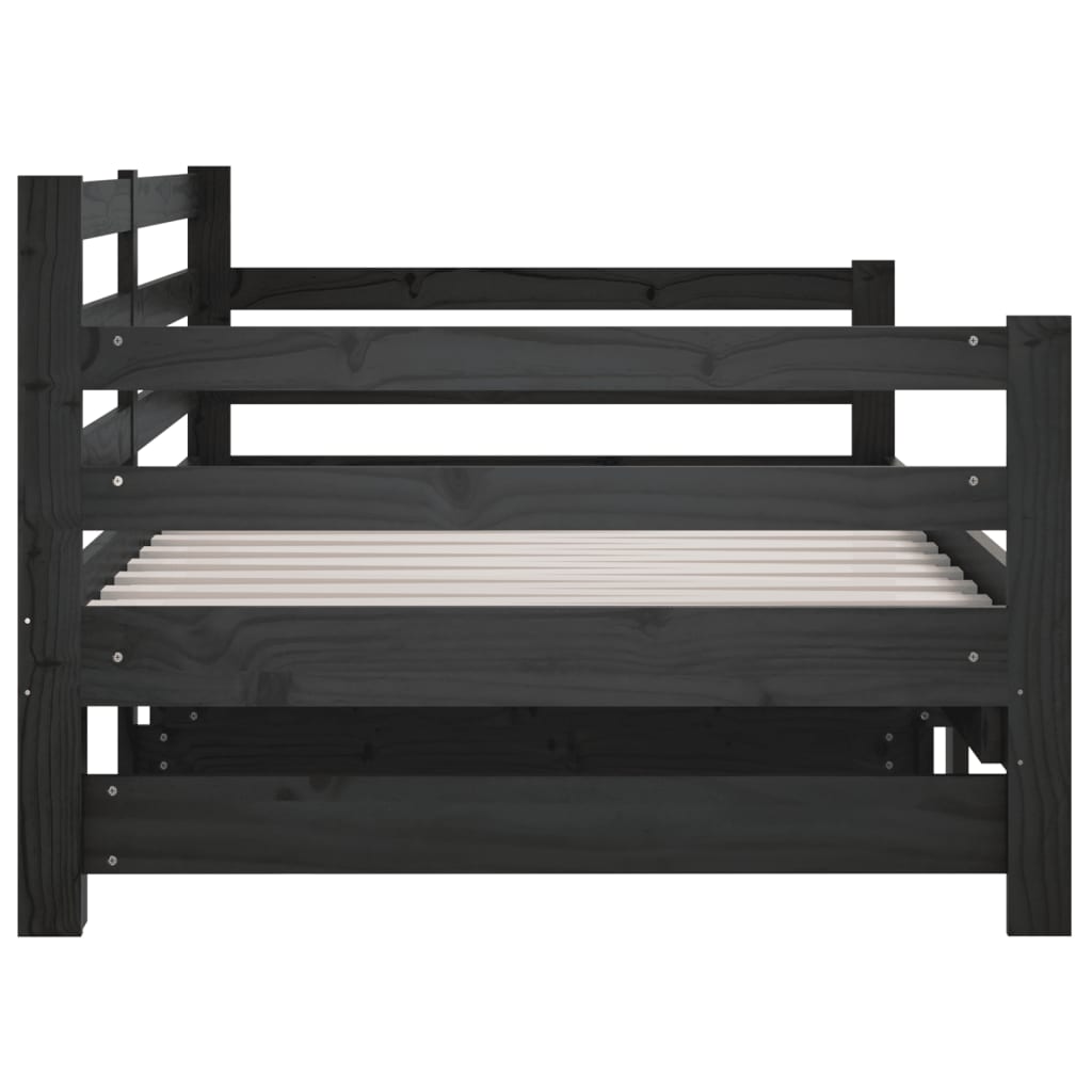 Estrutura sofá-cama de puxar 2x(90x190) cm pinho maciço preto