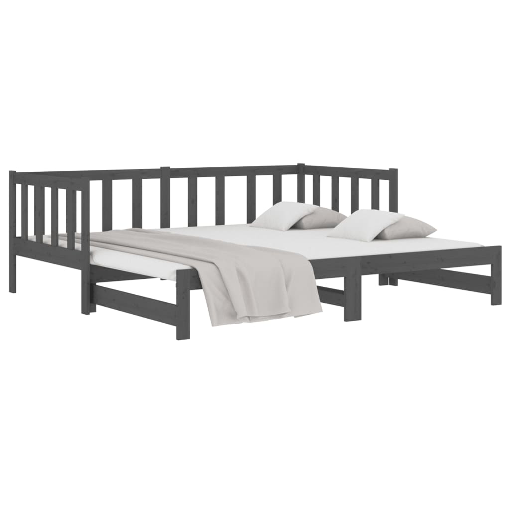 Estrutura sofá-cama de puxar 2x(90x190) cm pinho maciço cinza