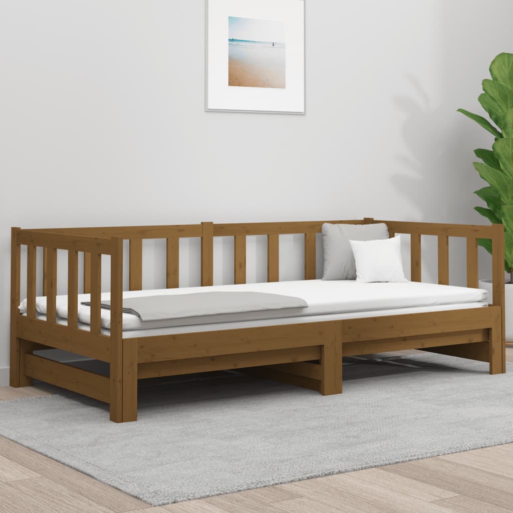 Estrutura sofá-cama de puxar 2x(90x190)cm pinho maciço castanho