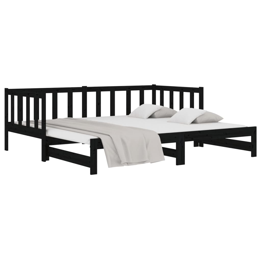 Estrutura sofá-cama de puxar 2x(90x190) cm pinho maciço preto