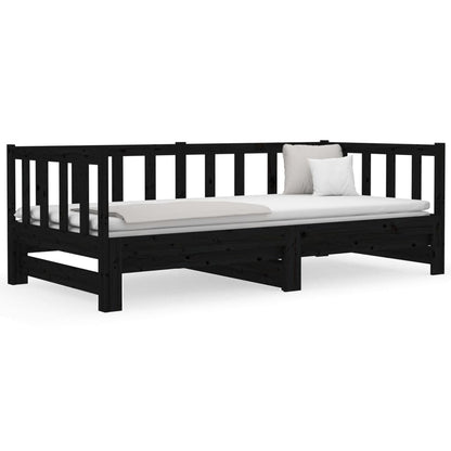 Estrutura sofá-cama de puxar 2x(90x190) cm pinho maciço preto