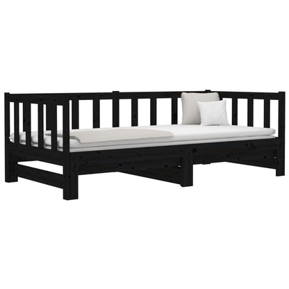 Estrutura sofá-cama de puxar 2x(90x190) cm pinho maciço preto