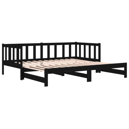 Estrutura sofá-cama de puxar 2x(90x190) cm pinho maciço preto