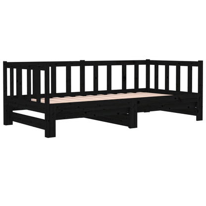 Estrutura sofá-cama de puxar 2x(90x190) cm pinho maciço preto