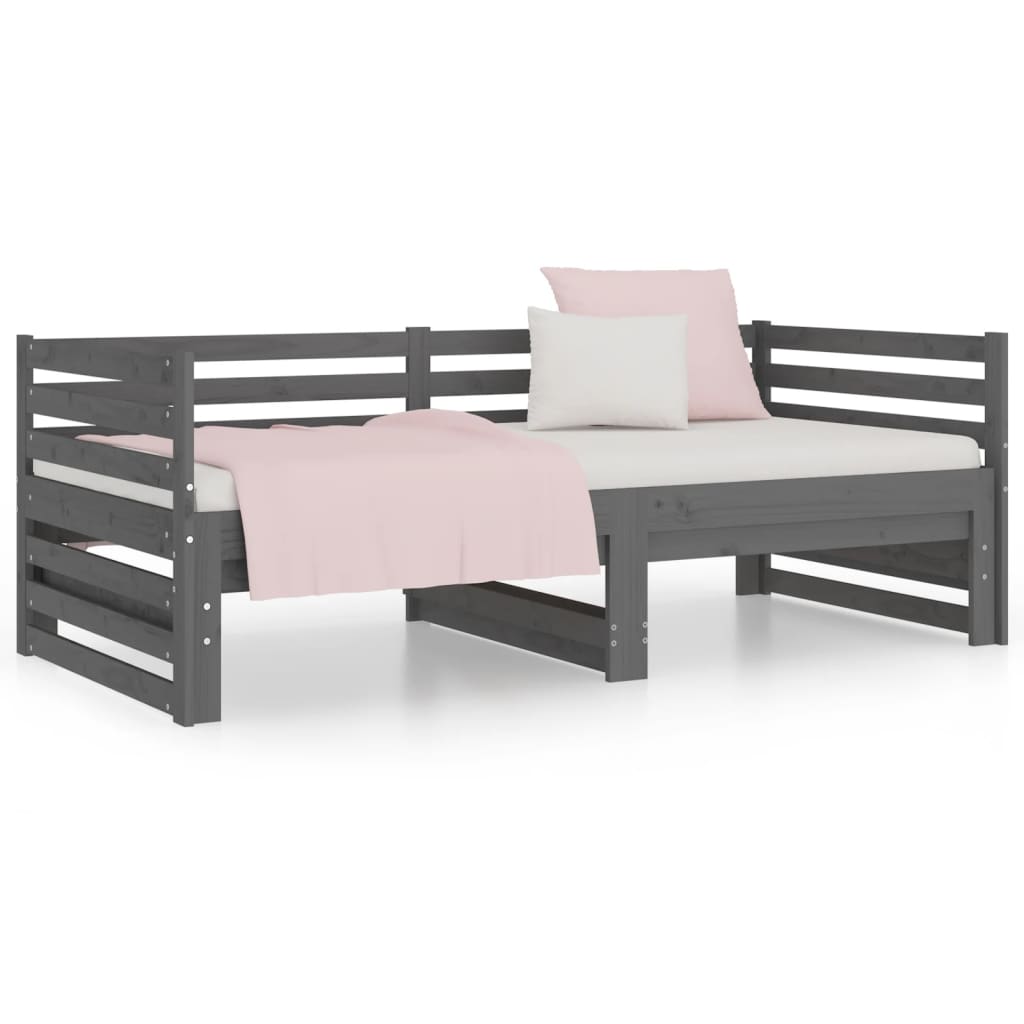 Estrutura sofá-cama de puxar 2x(90x190) cm pinho maciço cinza