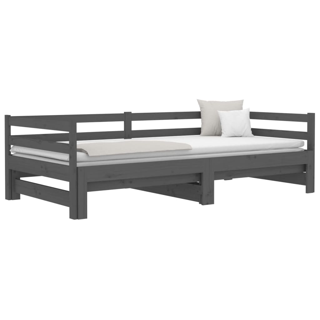 Sofá-cama de puxar 2x(80x200) cm pinho maciço cinza