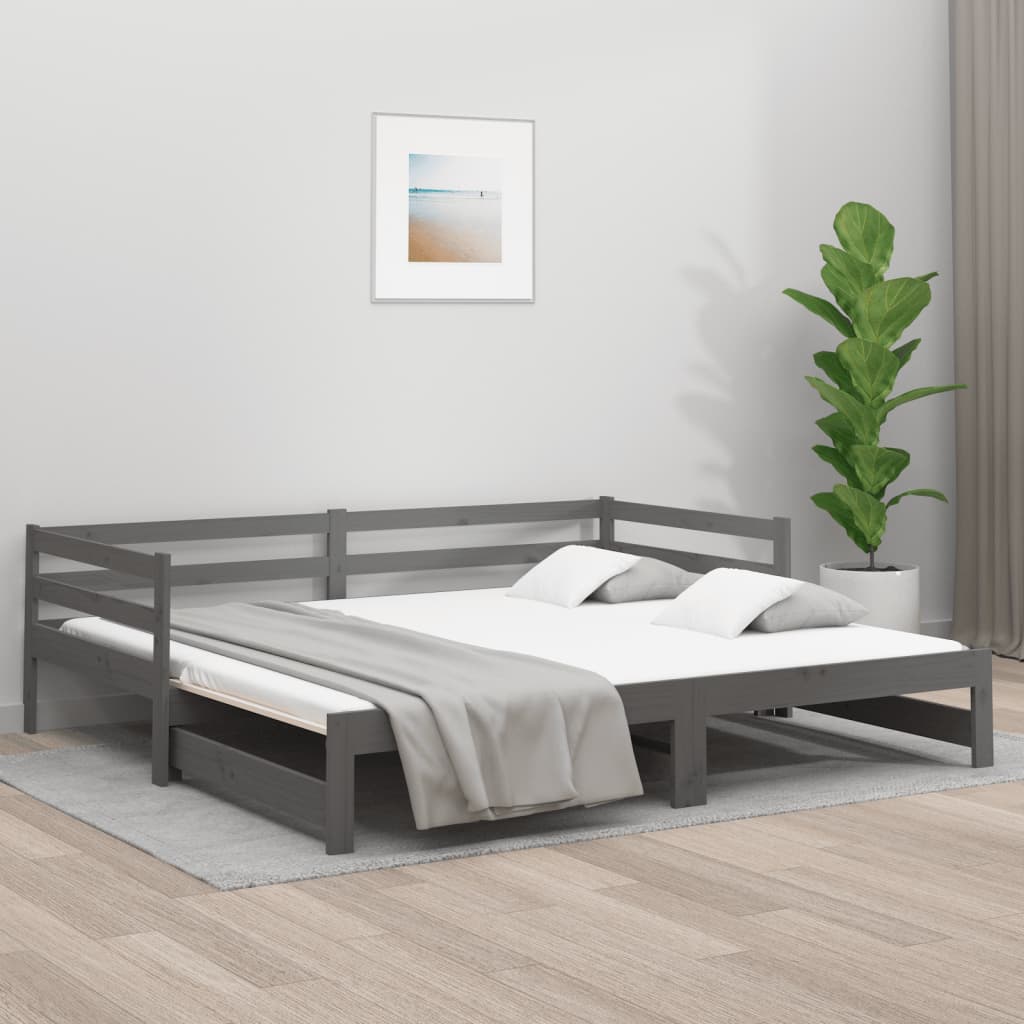 Sofá-cama de puxar 2x(80x200) cm pinho maciço cinza