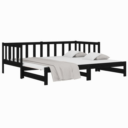 Sofá-cama de puxar 2x(80x200) cm pinho maciço preto