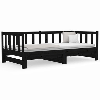 Sofá-cama de puxar 2x(80x200) cm pinho maciço preto