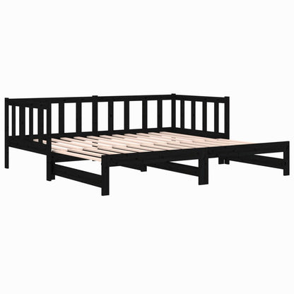 Sofá-cama de puxar 2x(80x200) cm pinho maciço preto