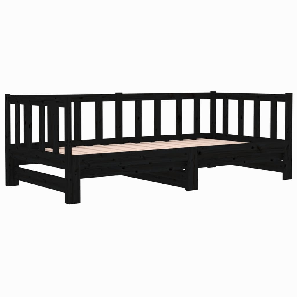 Sofá-cama de puxar 2x(80x200) cm pinho maciço preto