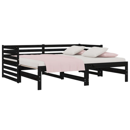 Sofá-cama de puxar 2x(80x200) cm pinho maciço preto