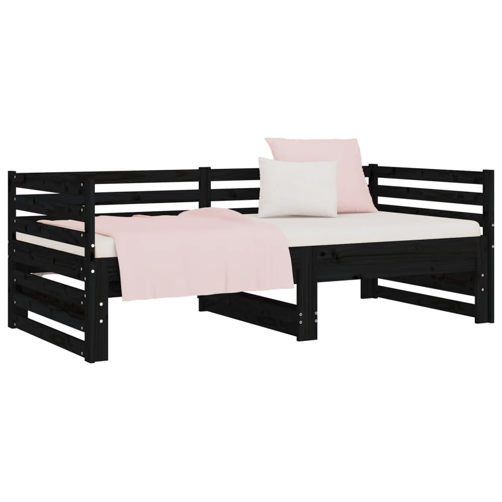 Sofá-cama de puxar 2x(80x200) cm pinho maciço preto