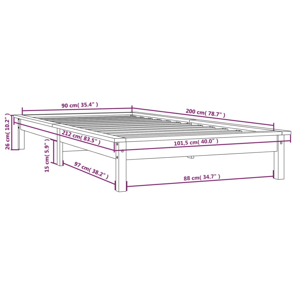 Estrutura de cama 90x200 cm pinho maciço branco