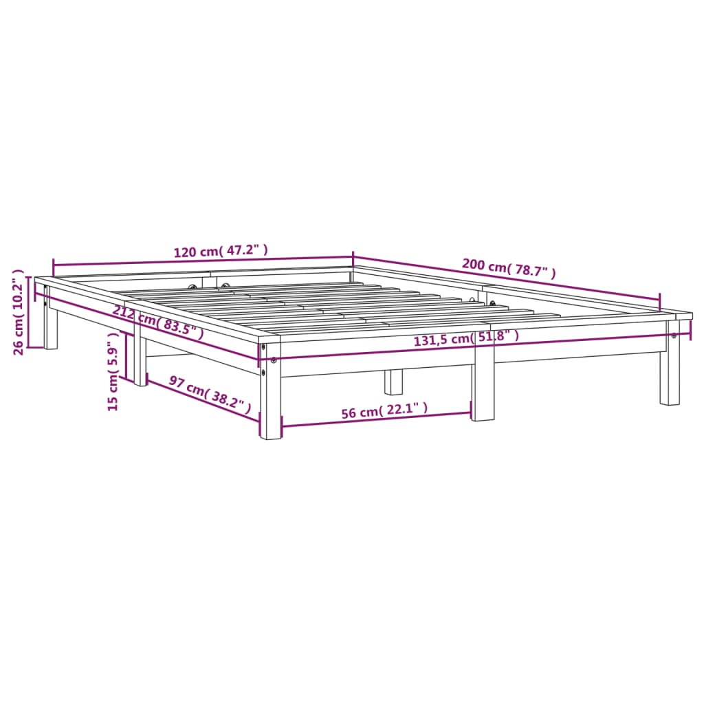 Estrutura de cama 100x200 cm pinho maciço