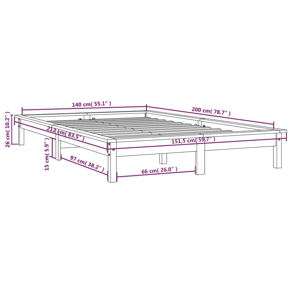 Estrutura de cama 140x200 cm pinho maciço branco