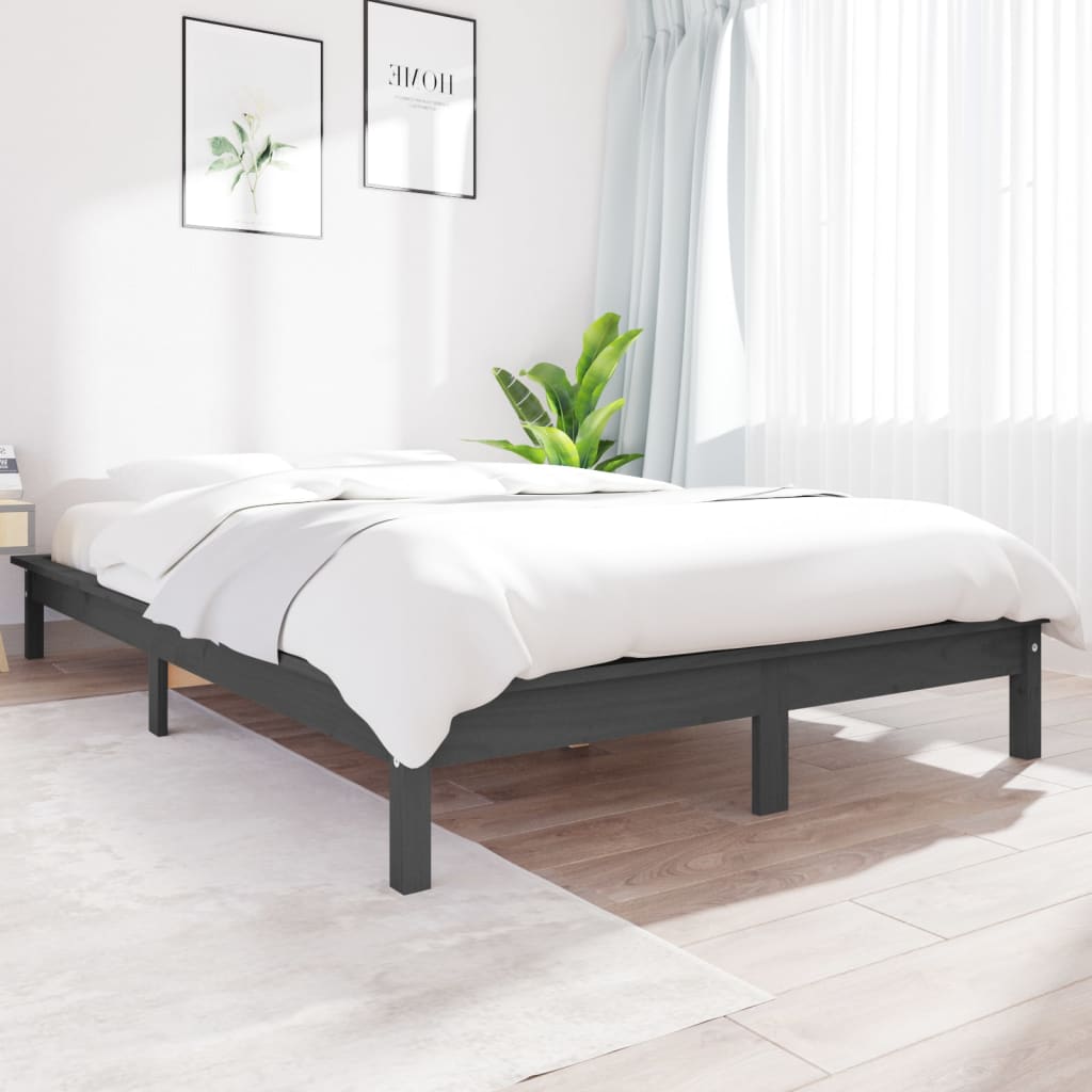 Estrutura de cama super king 180x200 cm pinho maciço cinzento