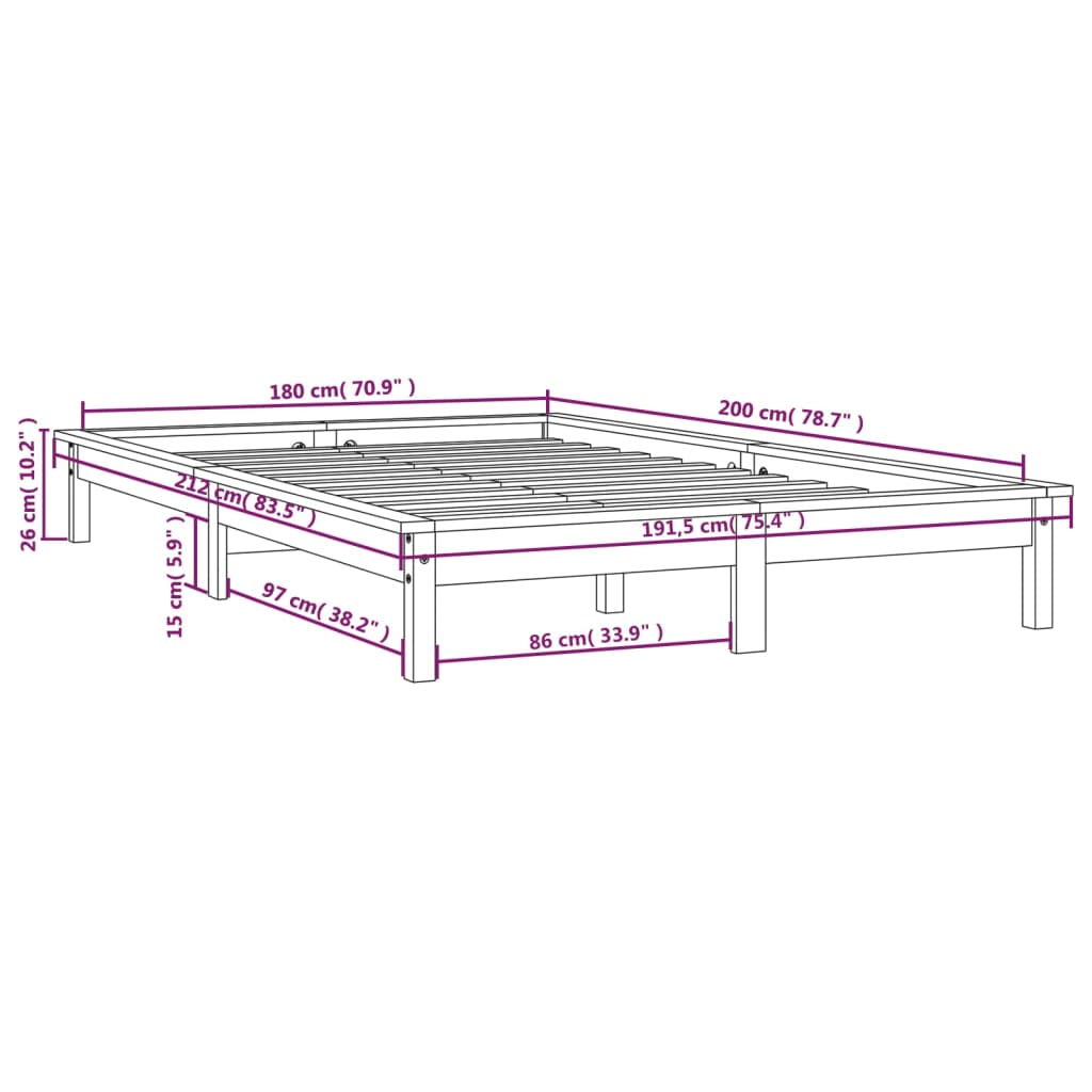 Estrutura de cama super king 180x200 cm pinho maciço preto