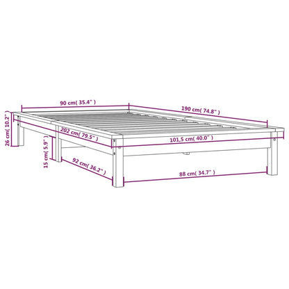 Estrutura de cama de solteiro 90x190 cm madeira de pinho maciça