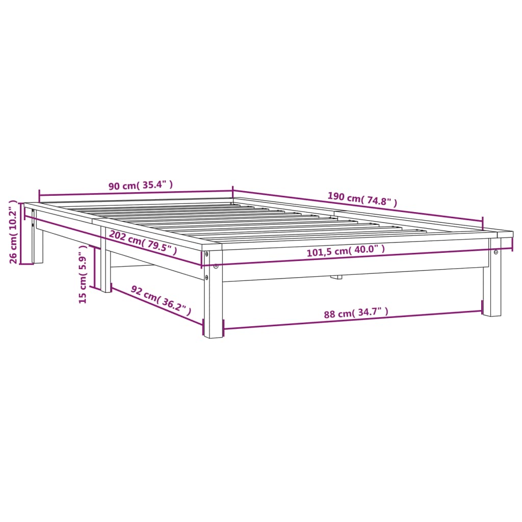 Estrutura de cama solteiro 90x190 cm pinho maciço castanho mel