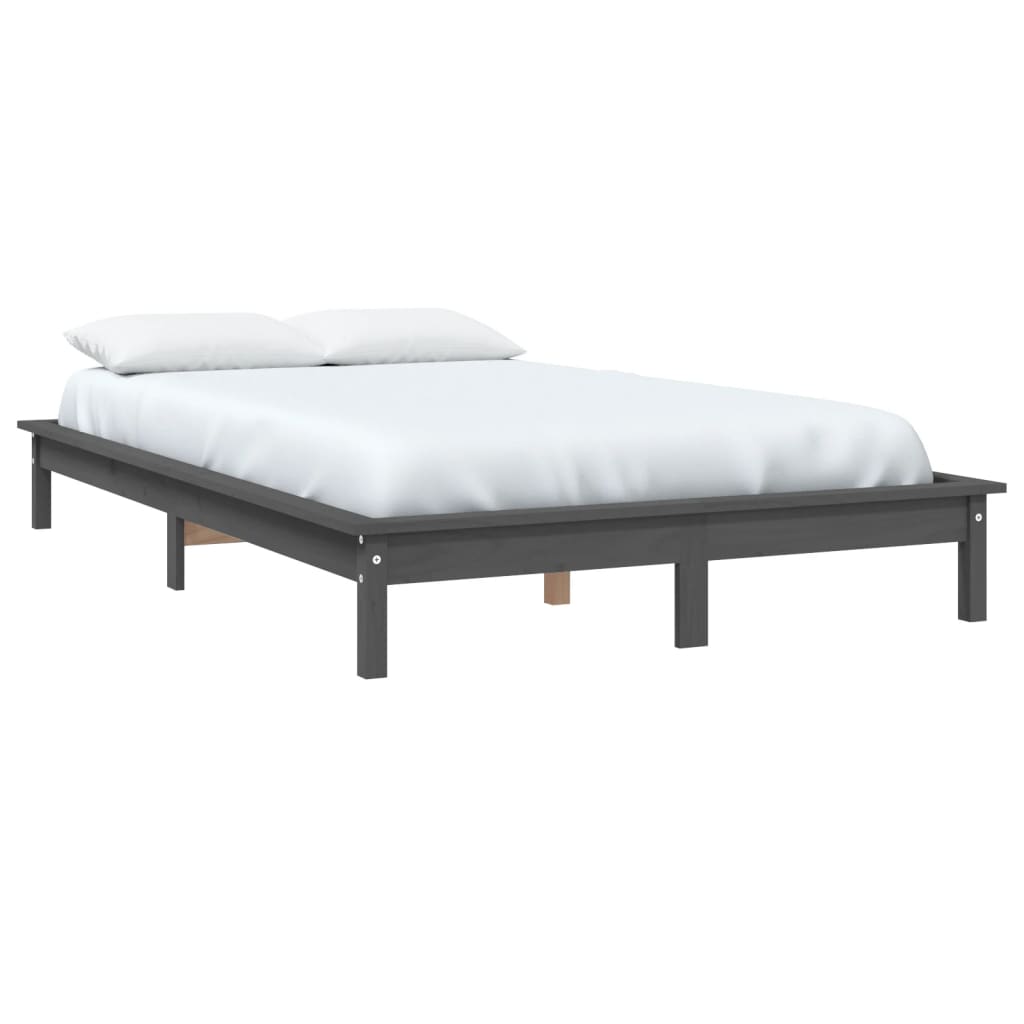 Estrutura de cama de casal 135x190 cm pinho maciço cinzento