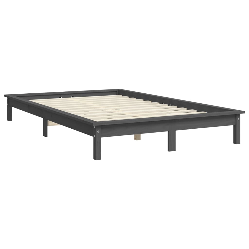 Estrutura de cama de casal 135x190 cm pinho maciço cinzento