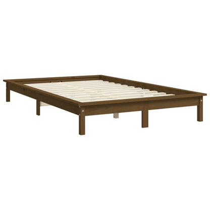 Estrutura de cama de casal 135x190 cm pinho maciço castanho mel