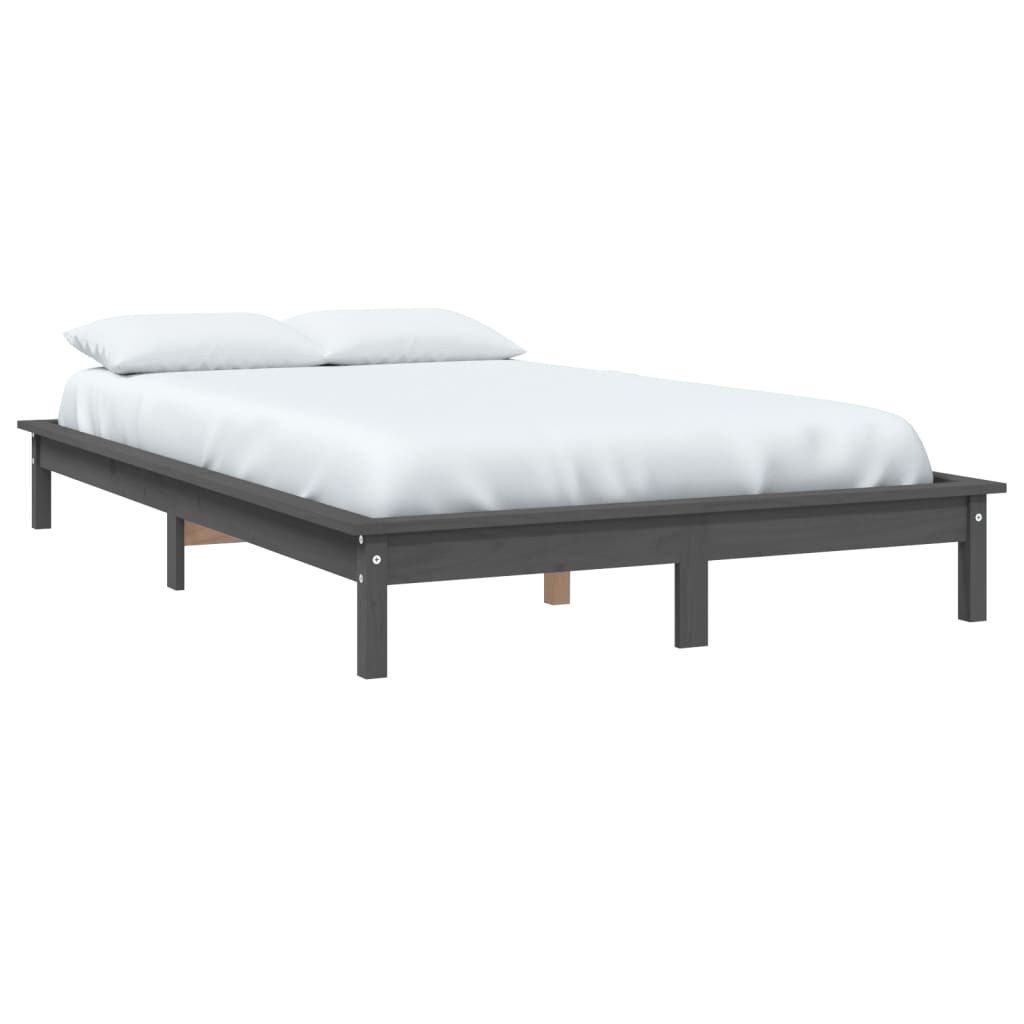 Estrutura de cama 140x190 cm madeira de pinho maciça cinza