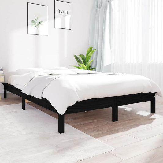 Estrutura de cama 140x190 cm madeira de pinho maciça preto