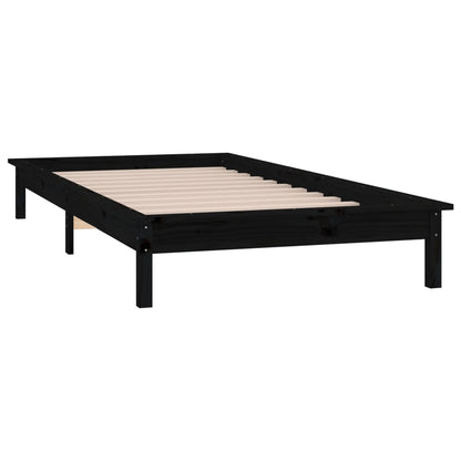 Estrutura de cama c/ luzes LED 90x200 cm madeira maciça preto