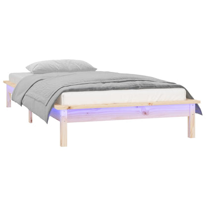 Estrutura de cama com luzes LED 100x200 cm madeira maciça