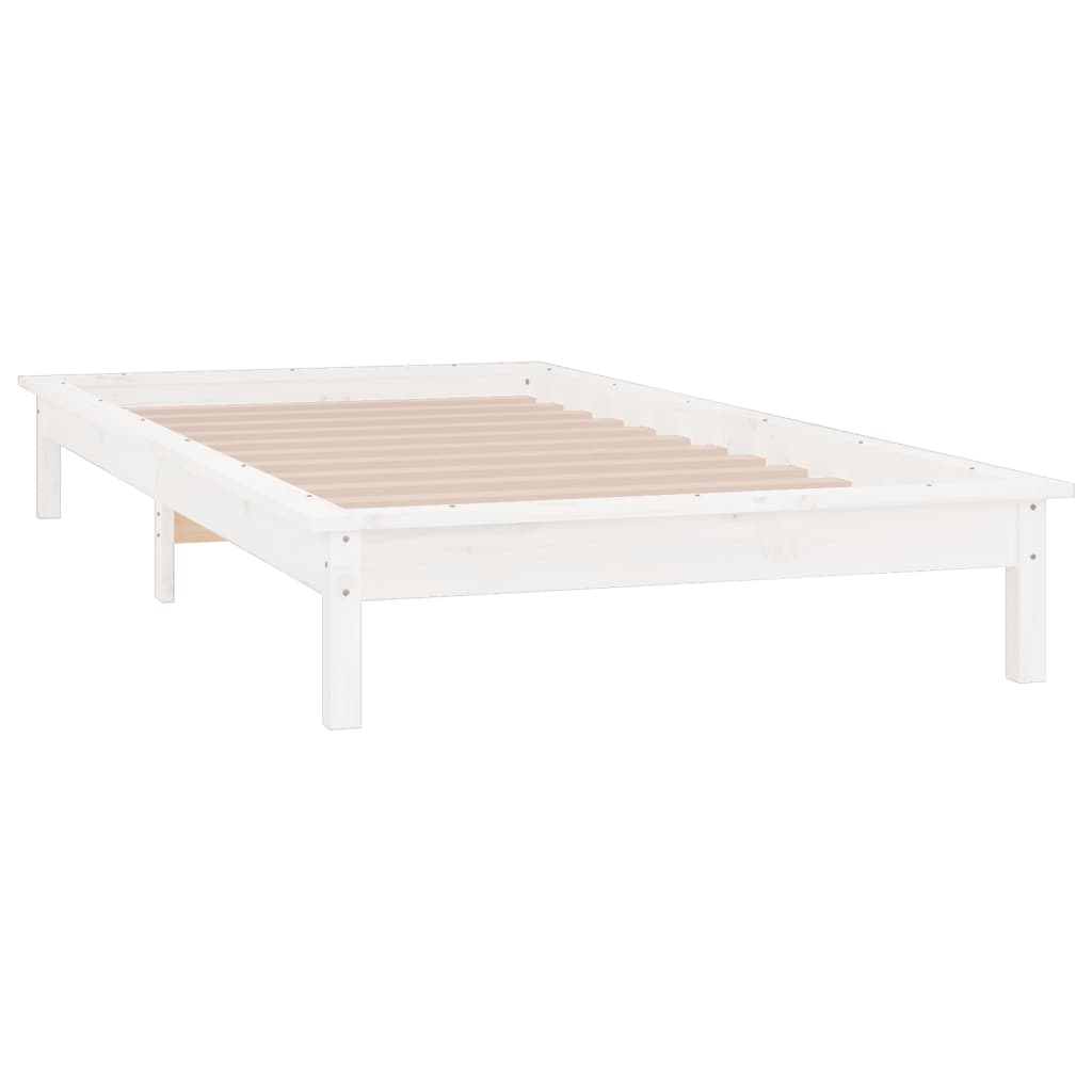 Estrutura de cama c/ luzes LEDs 100x200cm madeira maciça branco