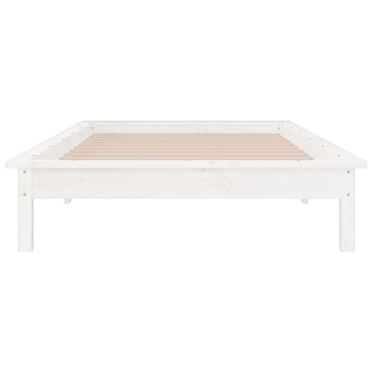 Estrutura de cama c/ luzes LEDs 100x200cm madeira maciça branco