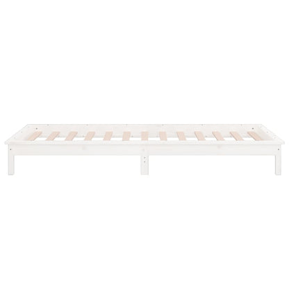 Estrutura de cama c/ luzes LEDs 100x200cm madeira maciça branco