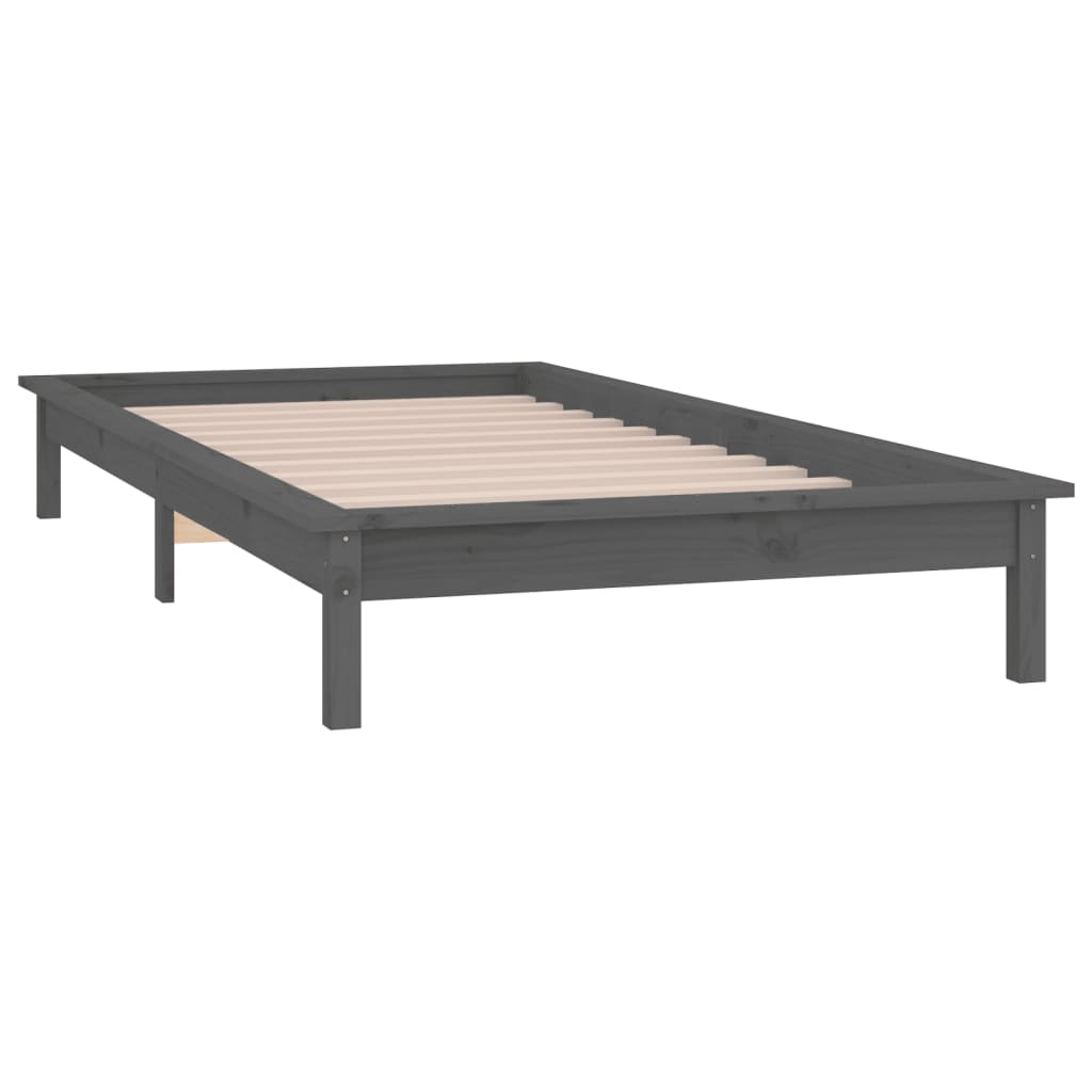 Estrutura cama c/ luzes LED 100x200 cm madeira maciça cinzento