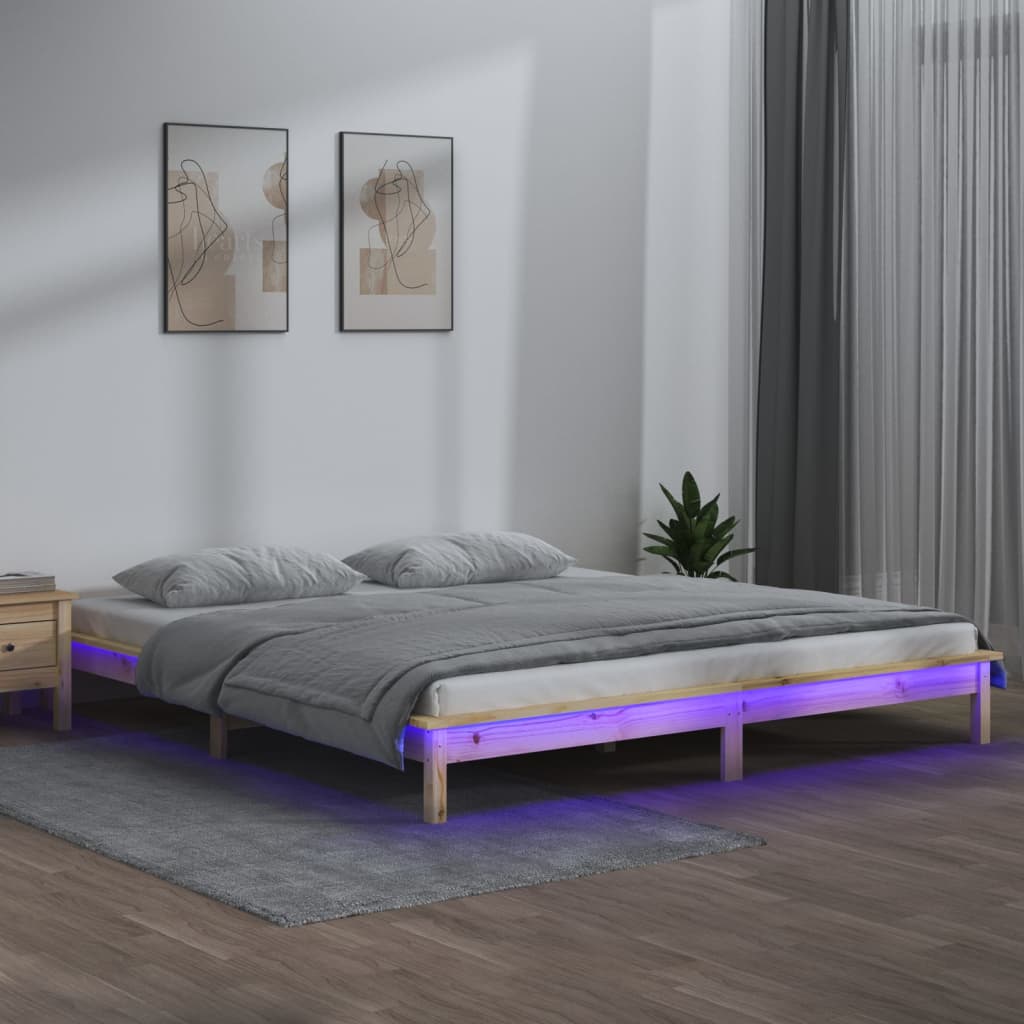 Estrutura de cama com luzes LEDs 120x200 cm madeira maciça