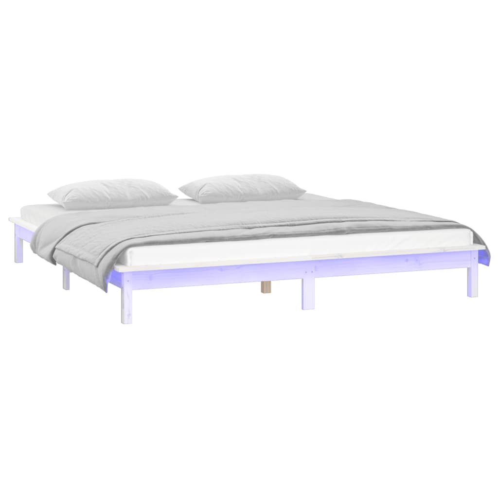 Estrutura de cama com luzes LED 120x200cm madeira maciça branco