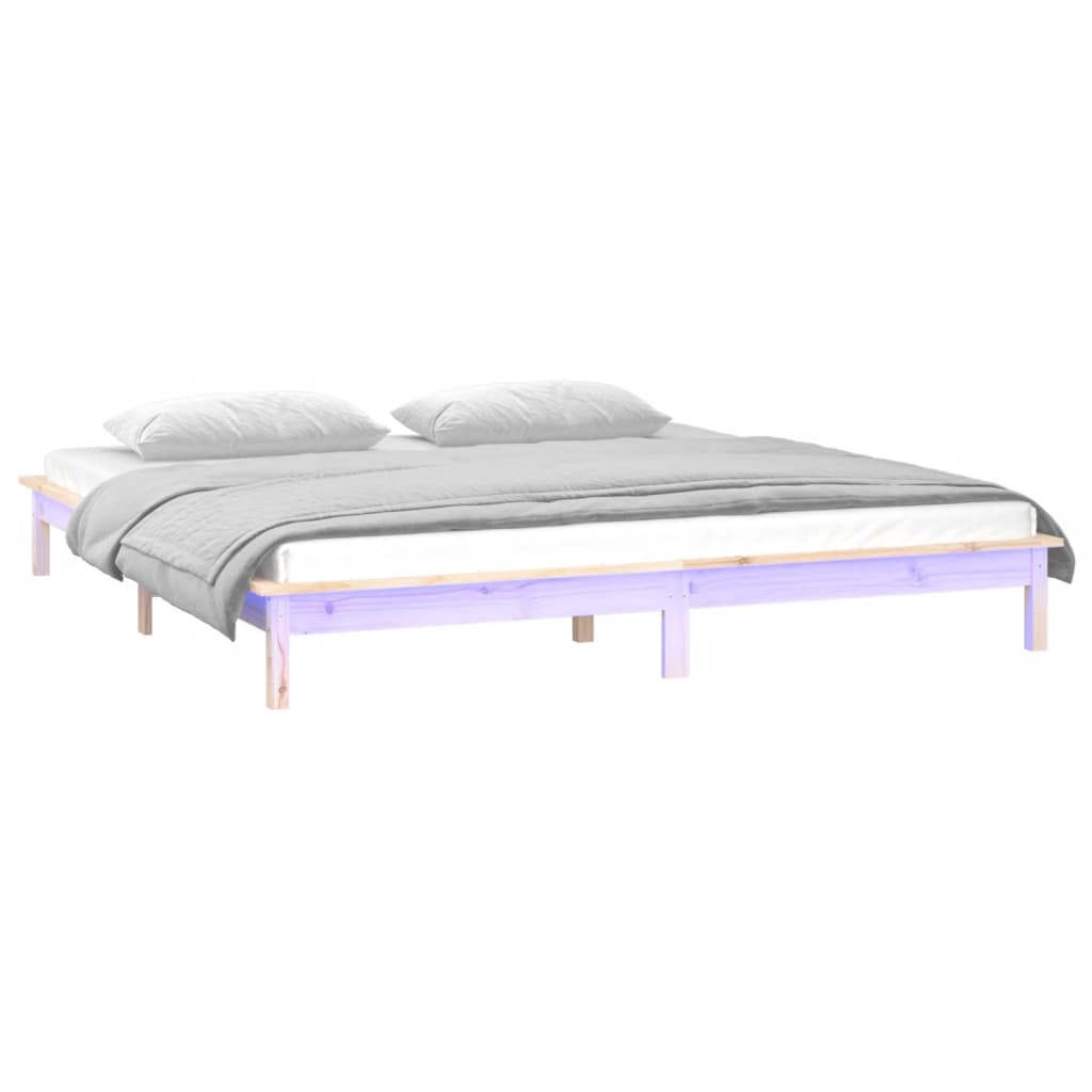 Estrutura cama king size c/ luzes LED 150x200 cm madeira maciça