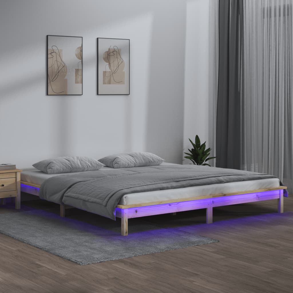 Estrutura cama king size c/ luzes LED 150x200 cm madeira maciça