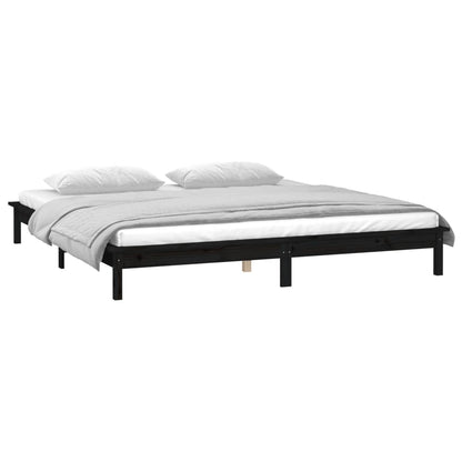 Estrutura cama king c/ LEDs 150x200 cm madeira maciça preto