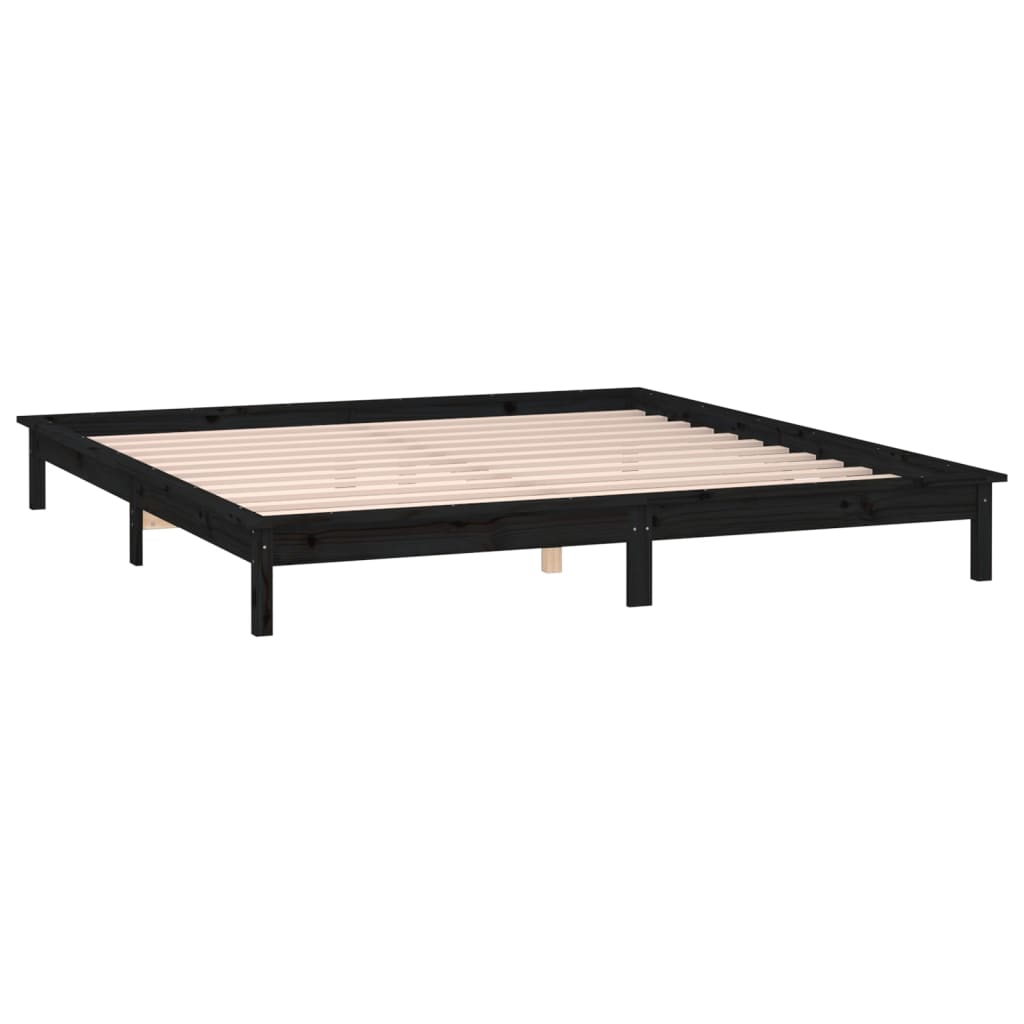 Estrutura cama king c/ LEDs 150x200 cm madeira maciça preto