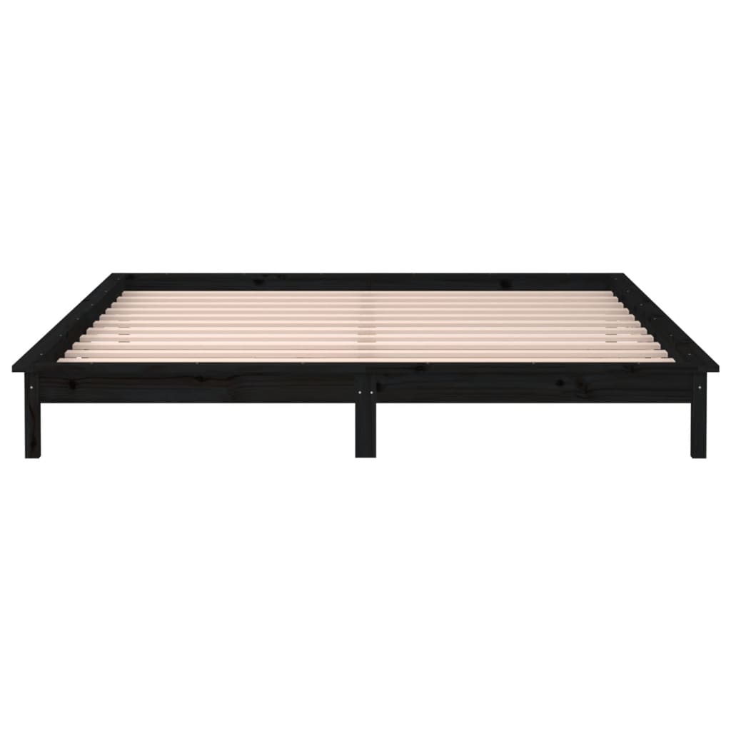 Estrutura cama king c/ LEDs 150x200 cm madeira maciça preto