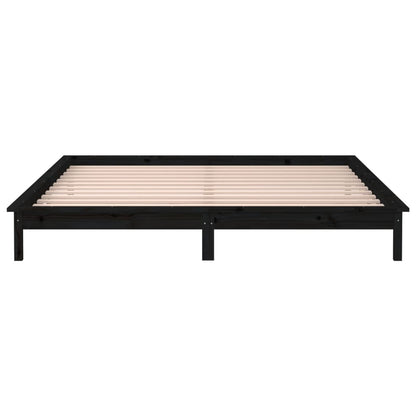 Estrutura cama king c/ LEDs 150x200 cm madeira maciça preto