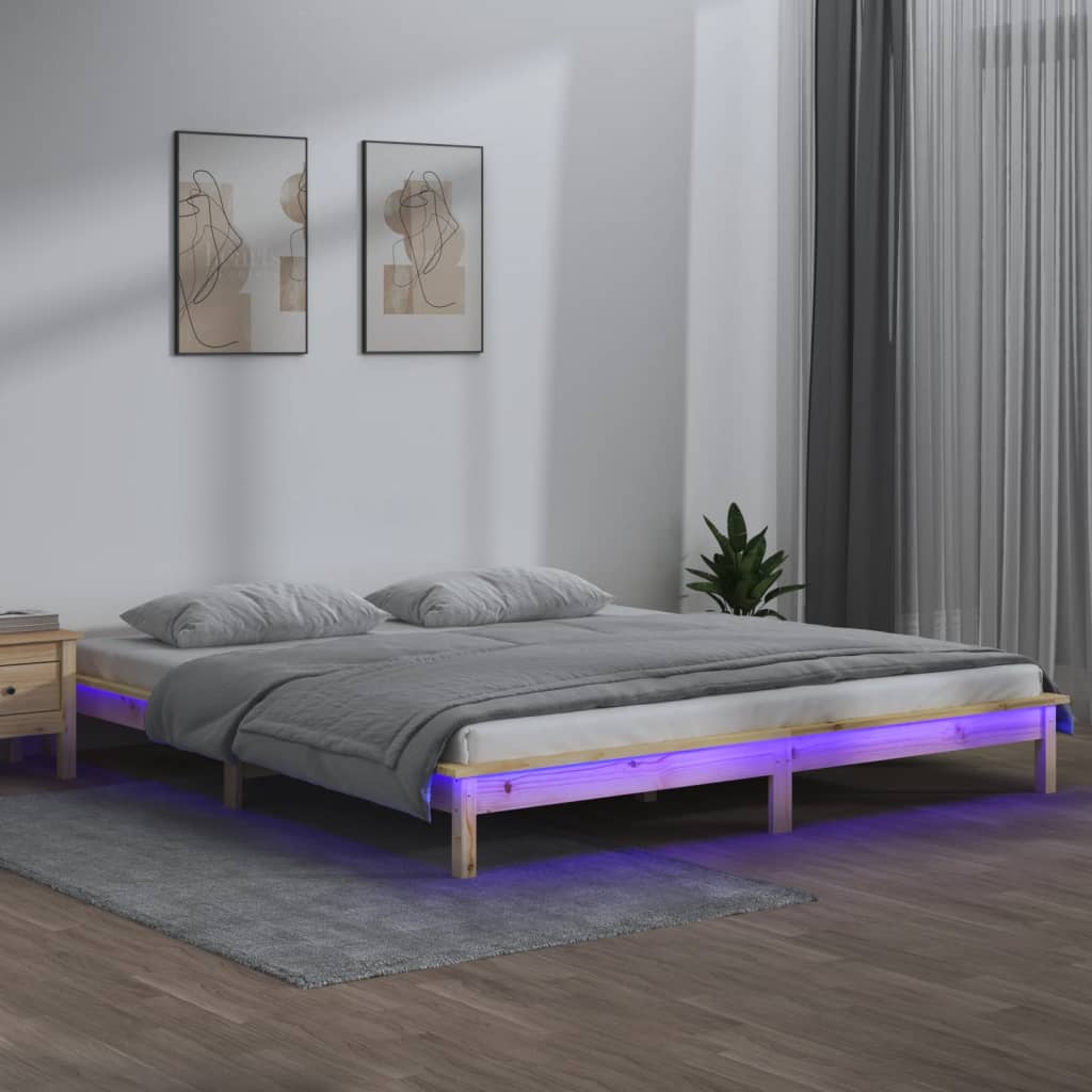 Estrutura de cama c/ LEDs 160x200 cm madeira maciça